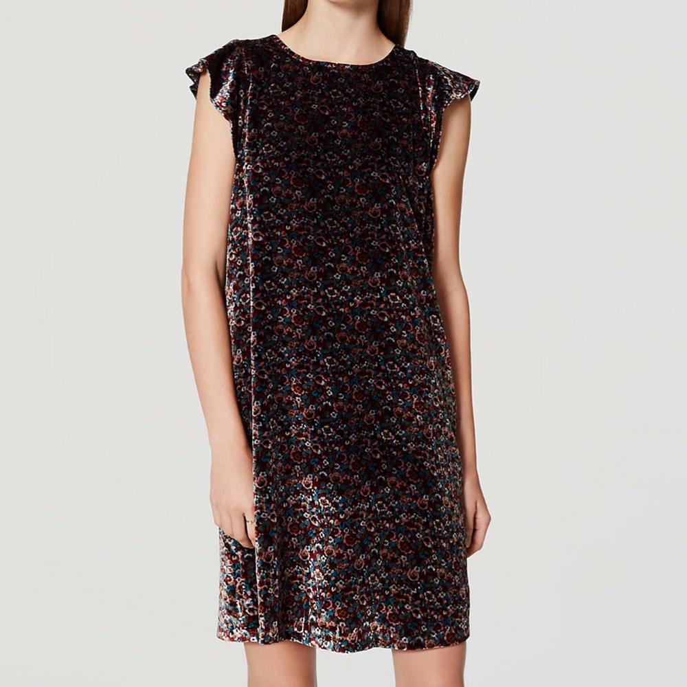 LOFT Floral Velvet Flutter Dress